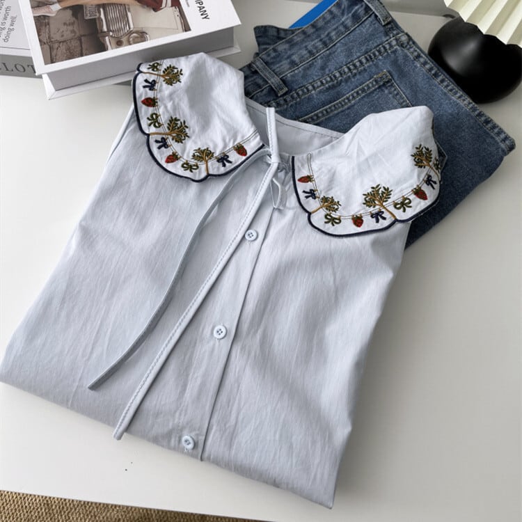【tops】刺繍シャツブラウス　M29907