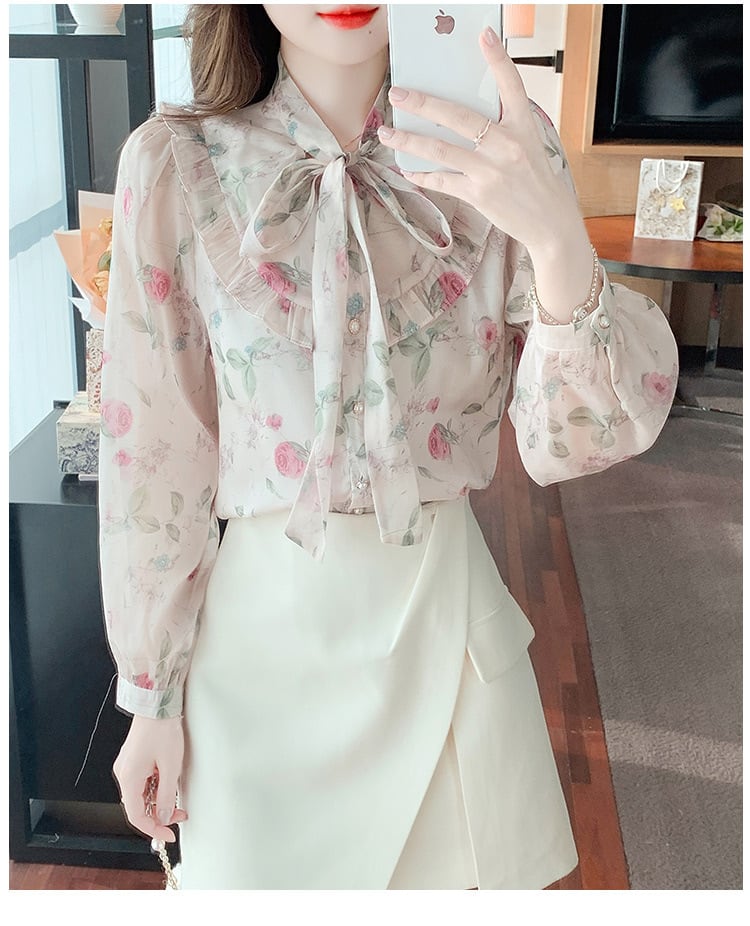 【tops】リボン付きシャツトップス　M25728