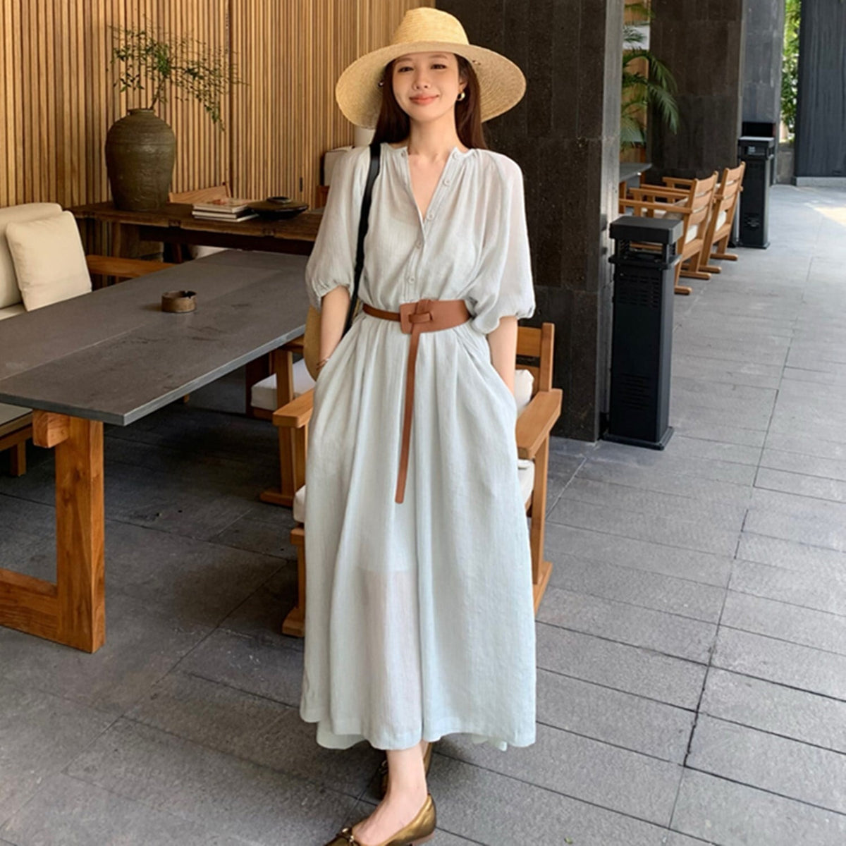 【dress】ベルト付きシャツワンピース　N2670