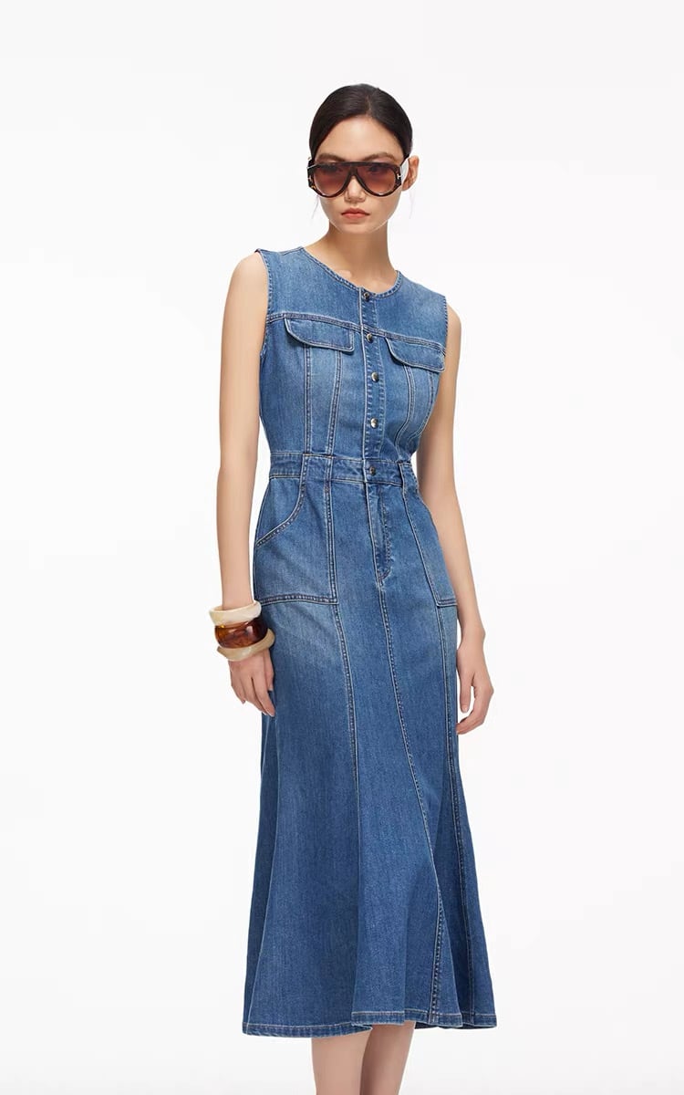 【dress】ノースリーブデニムマーメイドワンピース　K0558