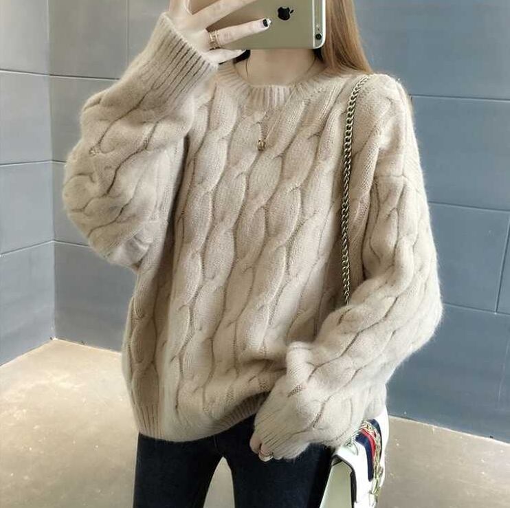 【tops】女性力を高める〜ラウンドネック長袖スウィートファッションニットセーターW0374