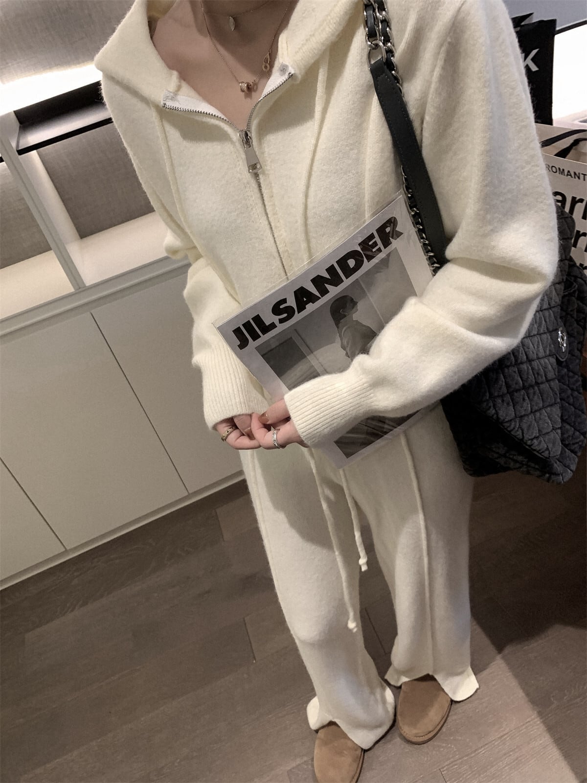 【set】ニットパーカー×スリットワイドパンツセット　N2071