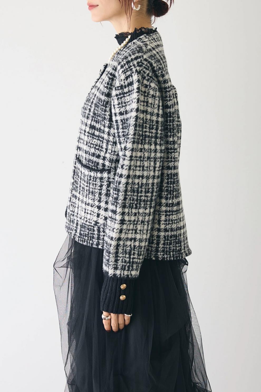 【outer】チェック柄ショートコート　M28385