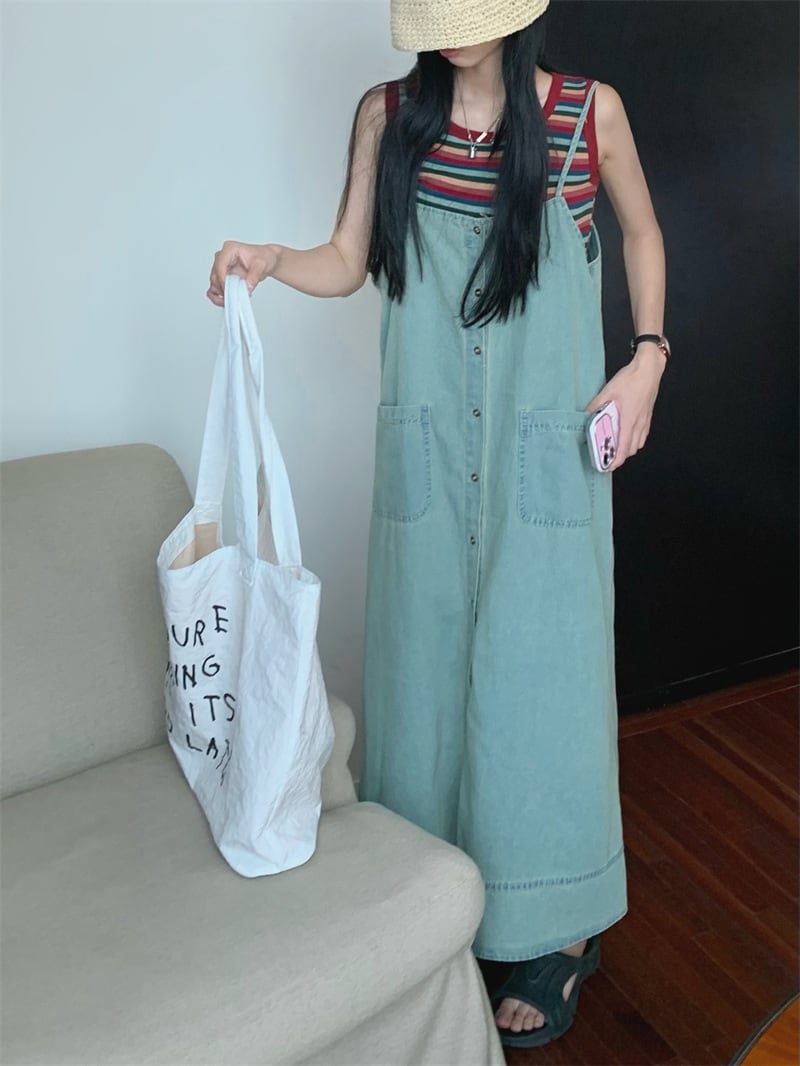 【set】ノースリーブTシャツ×デニムキャミワンピースセット　M24275