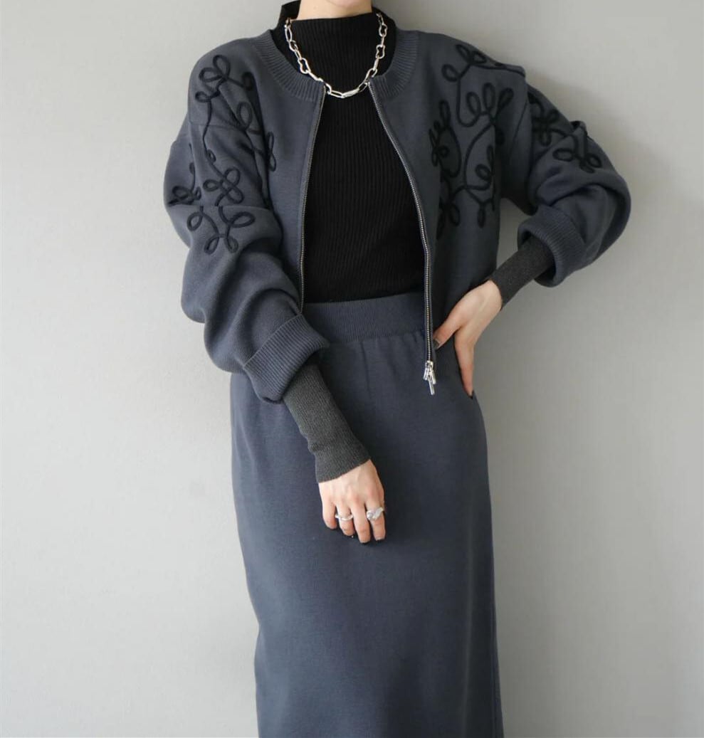 【set】ノーカラーショートジャケット×ロングスカートセット　N2751