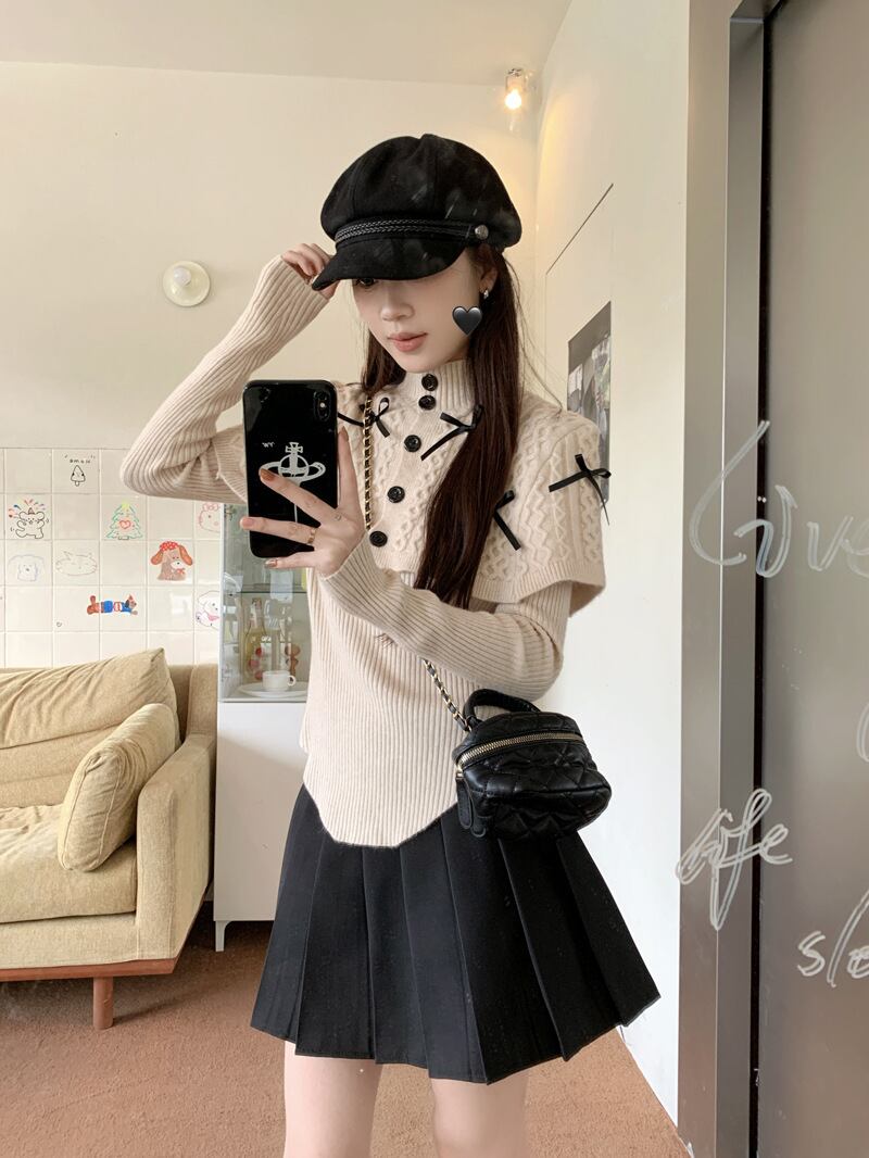 【tops】リボン付きニットトップス　M27620