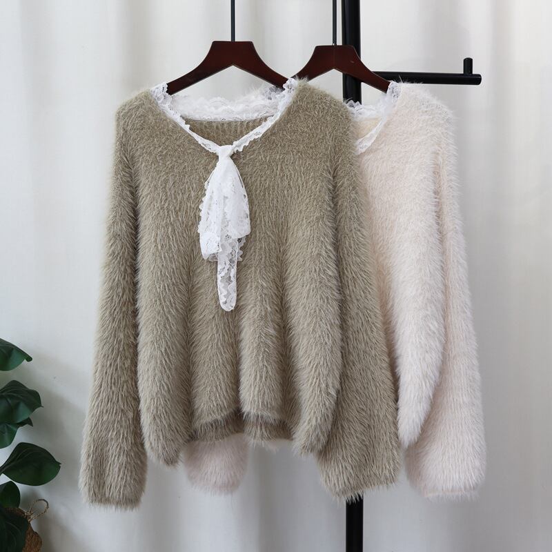 【tops】レース切り替えニットセーター　M27538