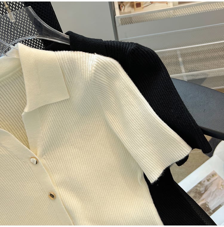 【tops】POLOネックニットＴシャツF7401