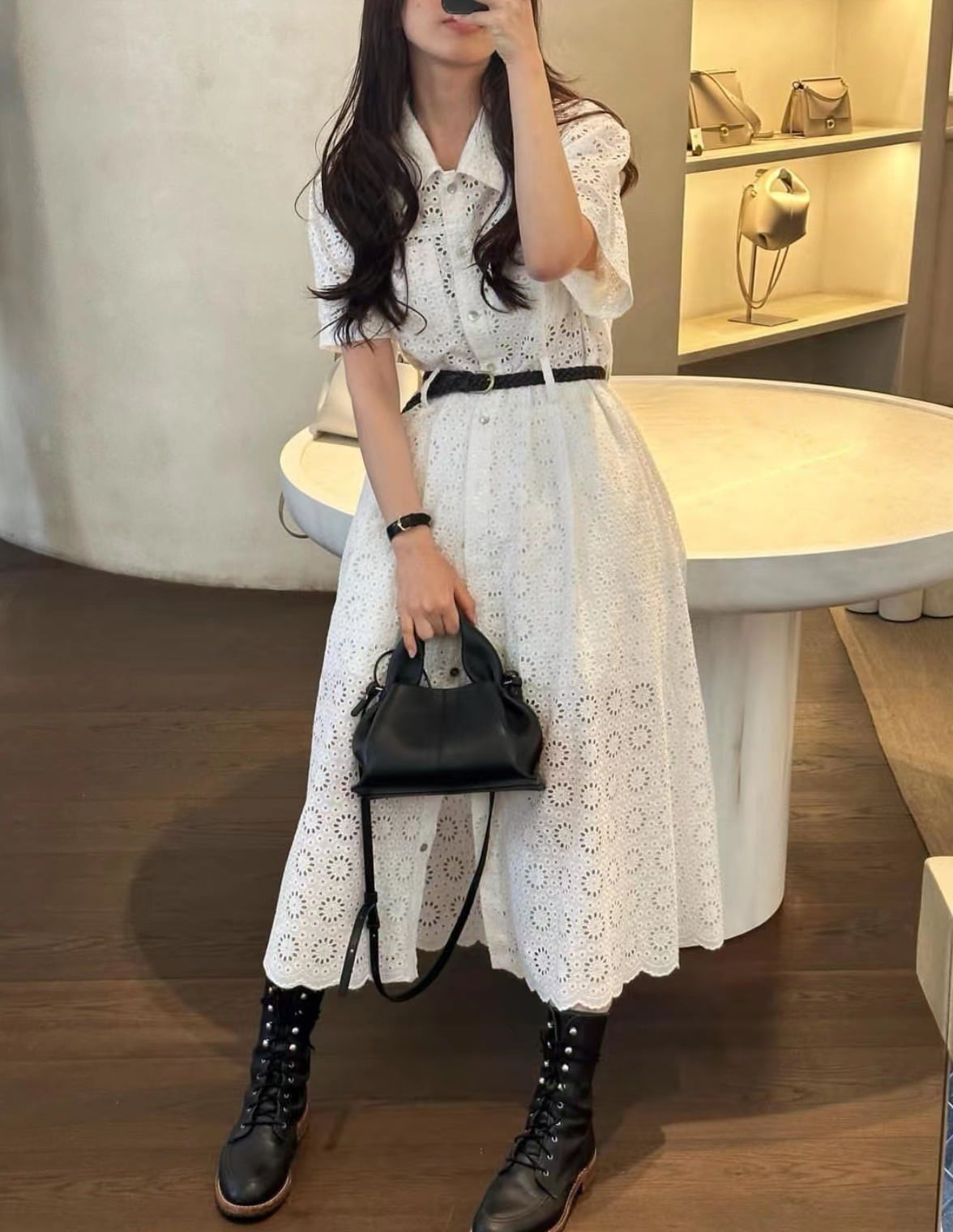 【set】カットワークワンピース×ショートパンツセット　M24749