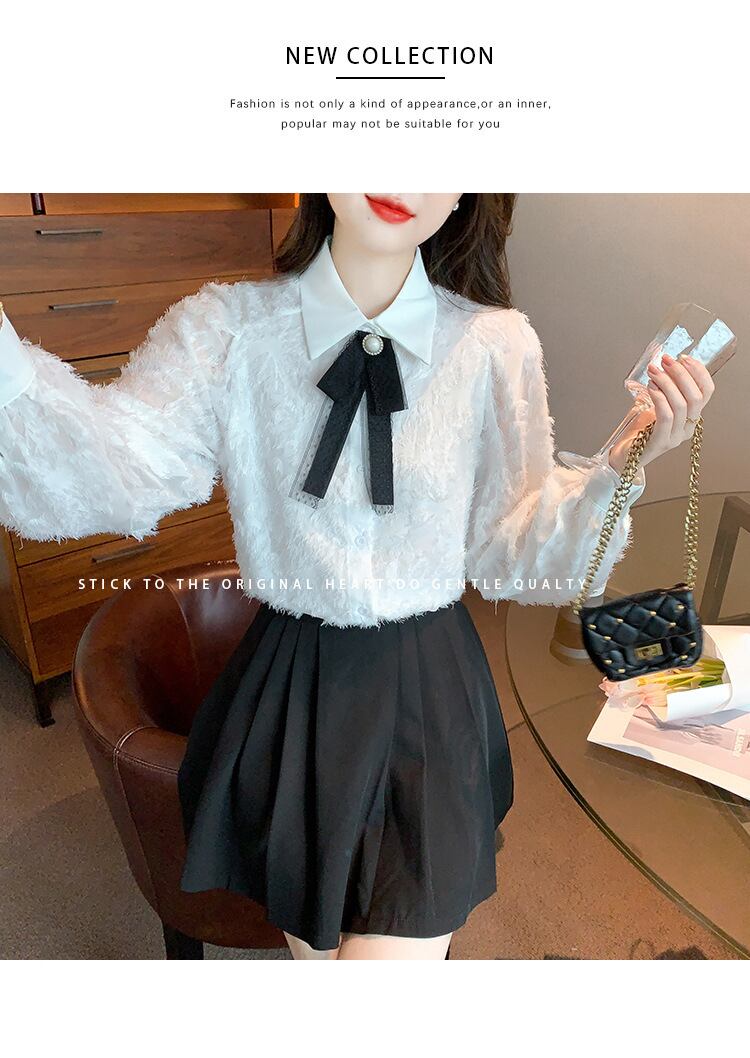 【tops】リボン付きレースシャツトップス　M18686