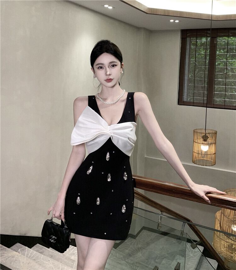 【dress】リボンVネックノースリーブワンピース G20089