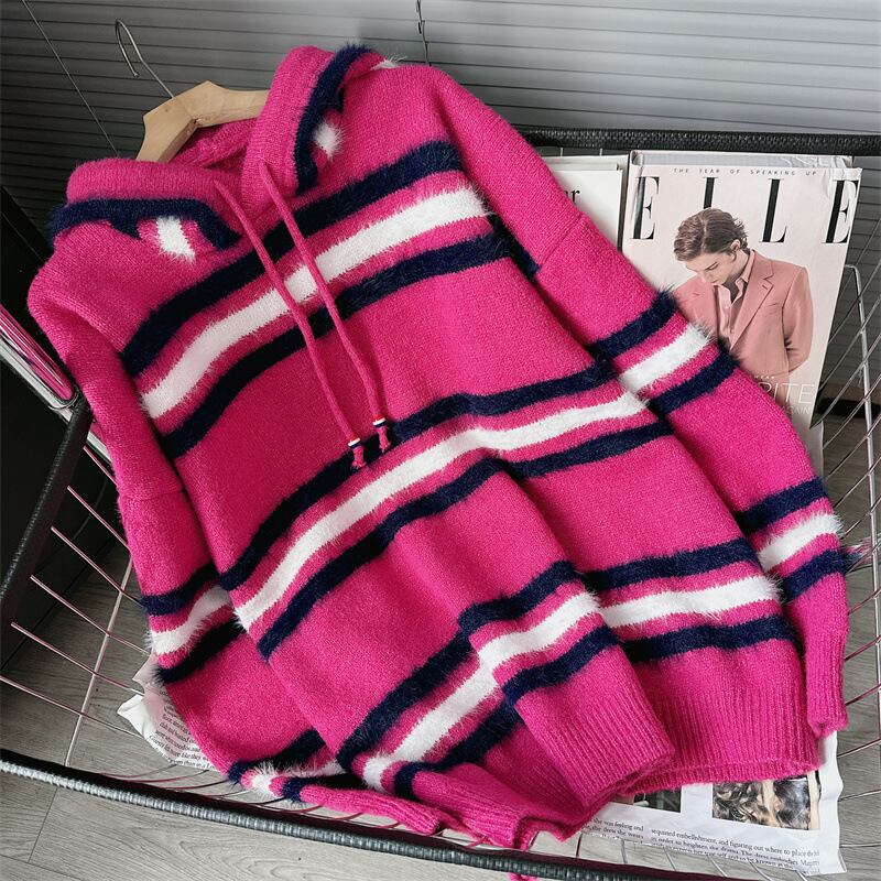 【tops】フード付きニットセーター　M18546