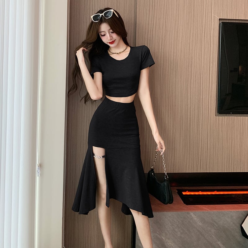 【set】バックで綺麗トップス+マーメイドスカート２点セットG19964