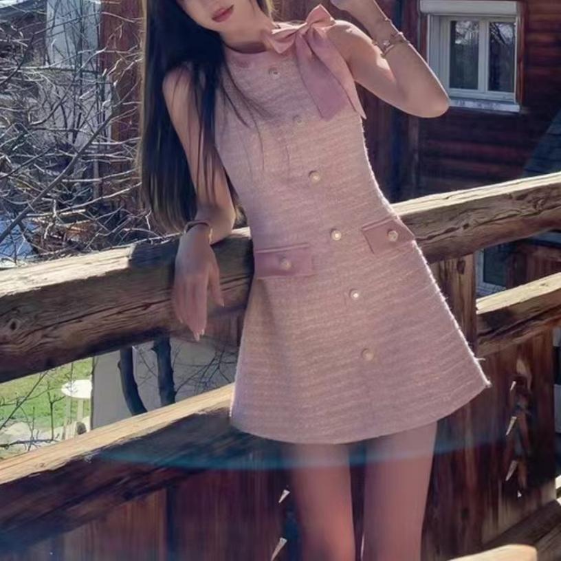 【dress】リボン付きツイードワンピース　M24021