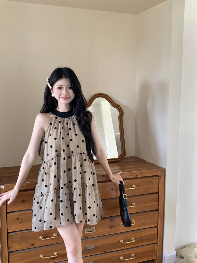 【dress】ノースリーブドット柄ワンピース　M24615