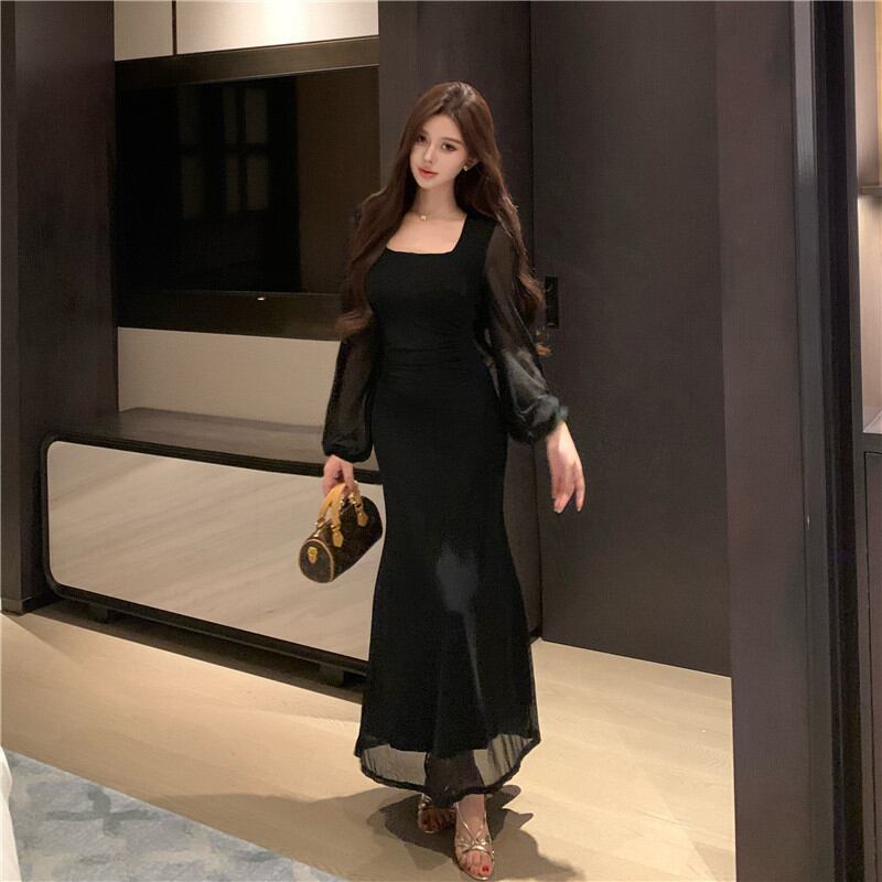 【dress】チュールドッキングロングワンピース Q7872