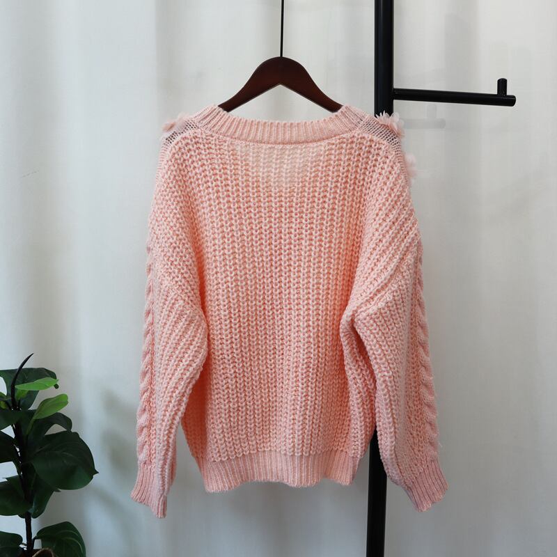 【tops】Vネック立体フラワーニットセーター　M27514