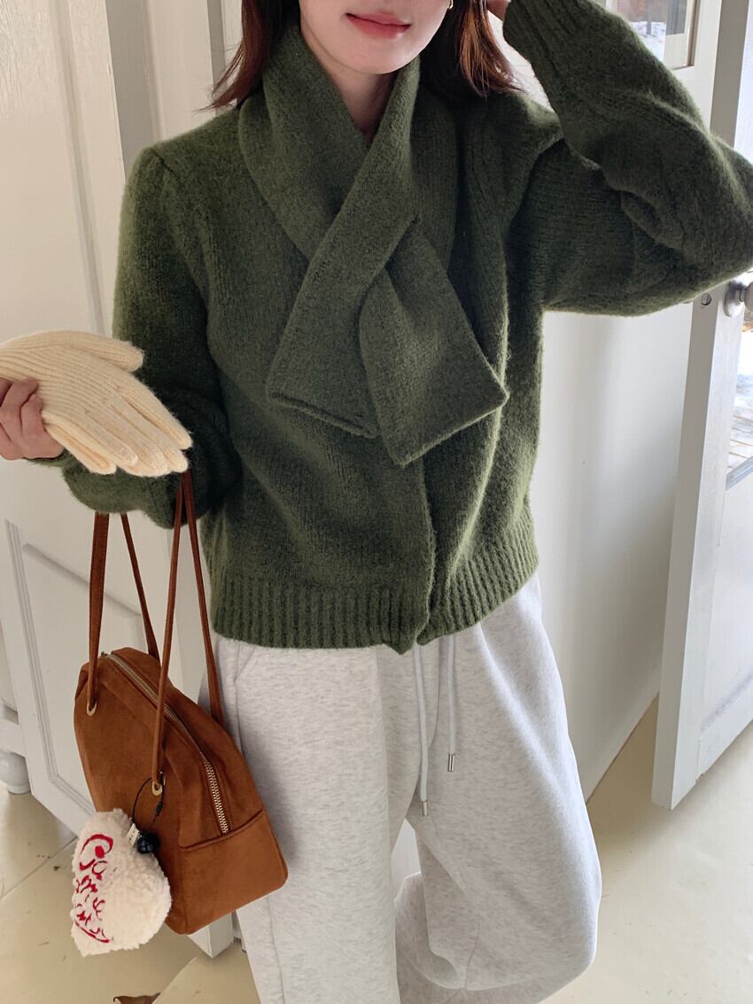【outer】ニットカーデマフラー付き　M27669