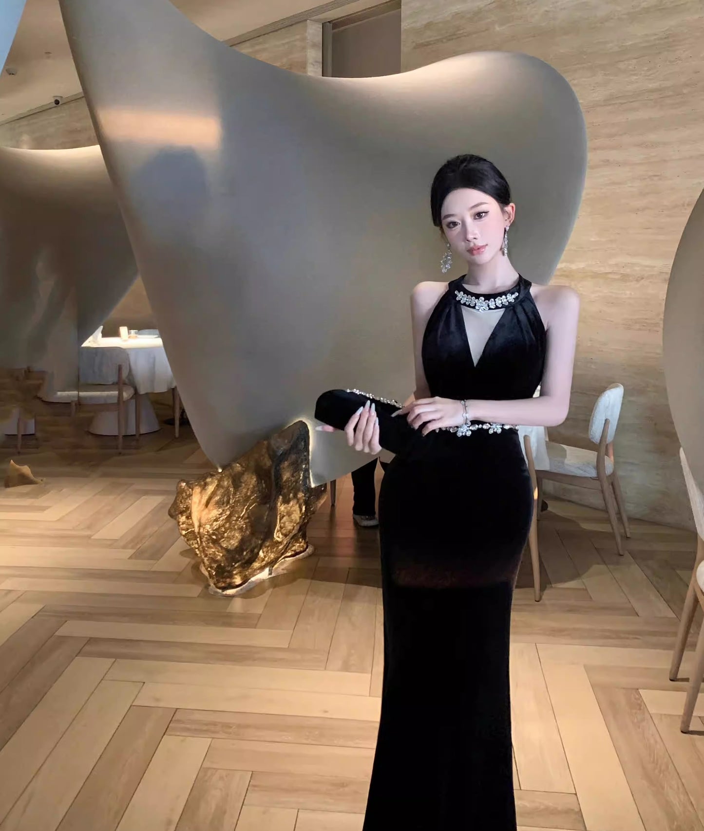 【dress】ノースリーブベルベットワンピース Q7886