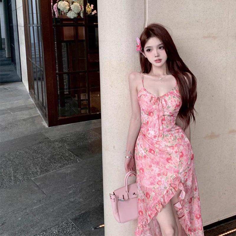 【dress】フラワー柄イレヘムキャミワンピース Q8450