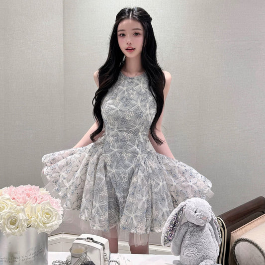 【dress】フラワー刺繍ミニワンピース　N3573