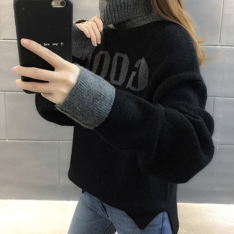 【tops】選べる3色！タートルネック長袖キャンパスお洒落ルーズ韓国風ニットセーターW0084