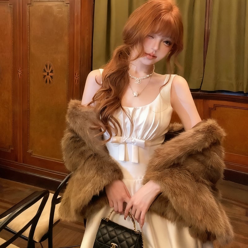 【dress】リボン付きノースリーブフレアワンピース Q7989