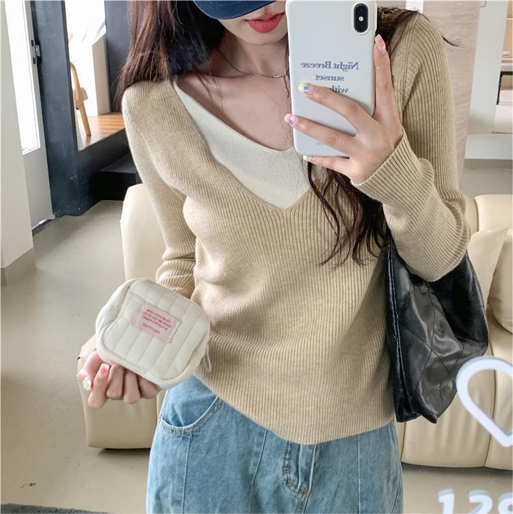 【tops】切り替え配色ニットトップス　M27236