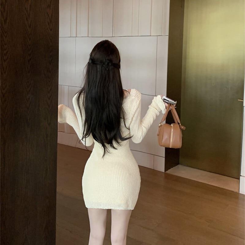 【dress】立体フラワーニットワンピースキャミソール付き　M28428