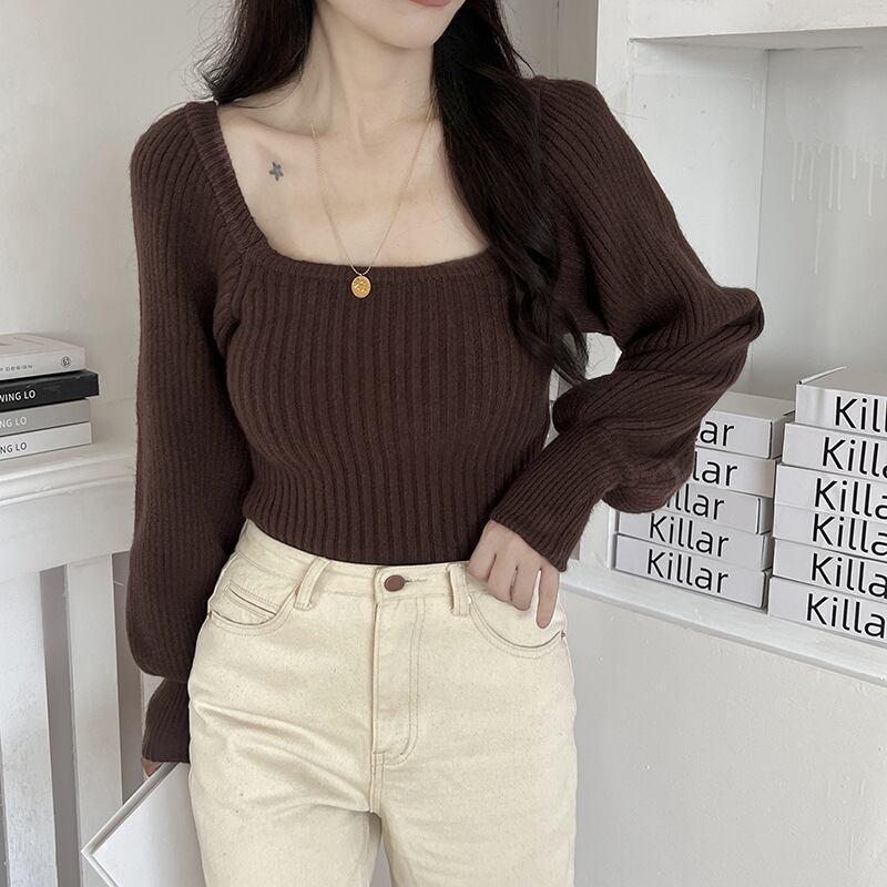 【tops】パフスリーブニットトップス　M18836
