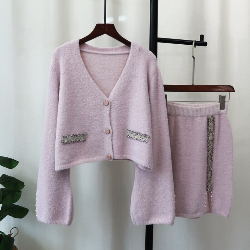 【set】Vネックニットカーデ×スカートセット　M27600