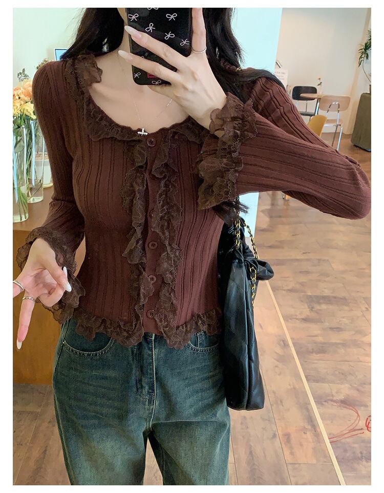 【tops】レース切り替えニットトップス　M27759