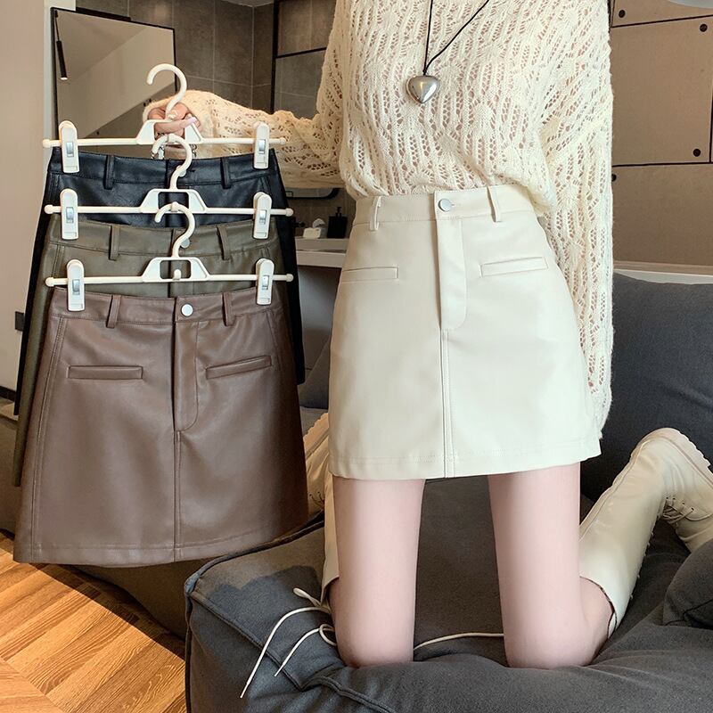 【bottoms】オシャレ度満点〜体型カバーAラインPUスカート G16501