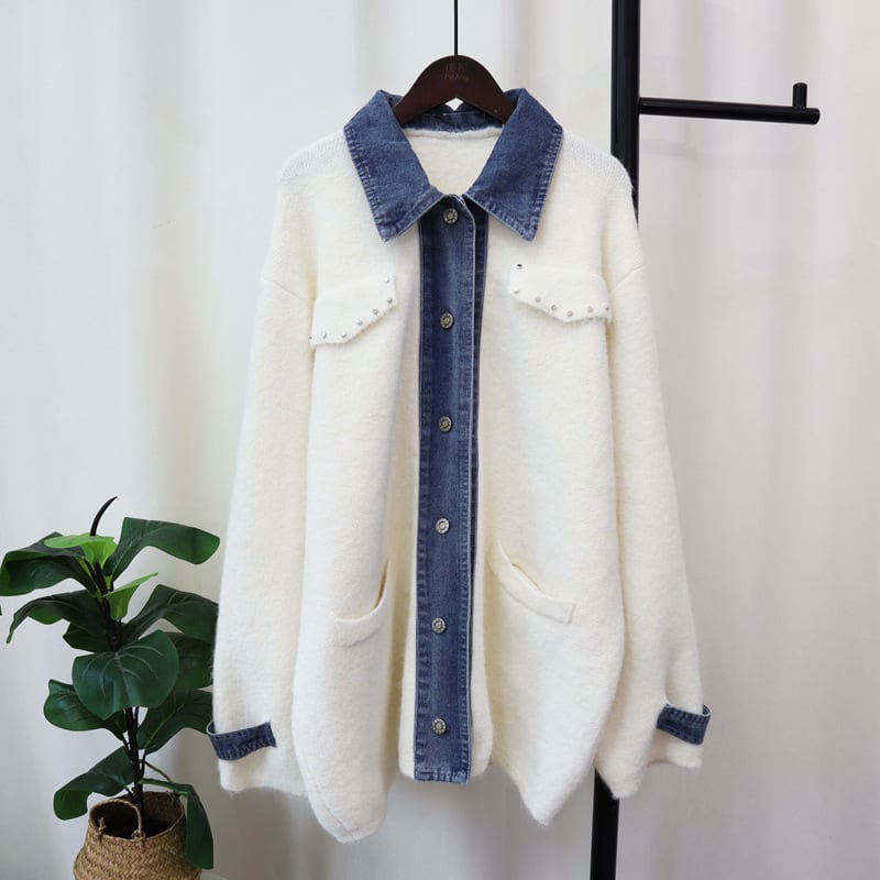 【outer】デニム切り替えニットカーデ　M25431