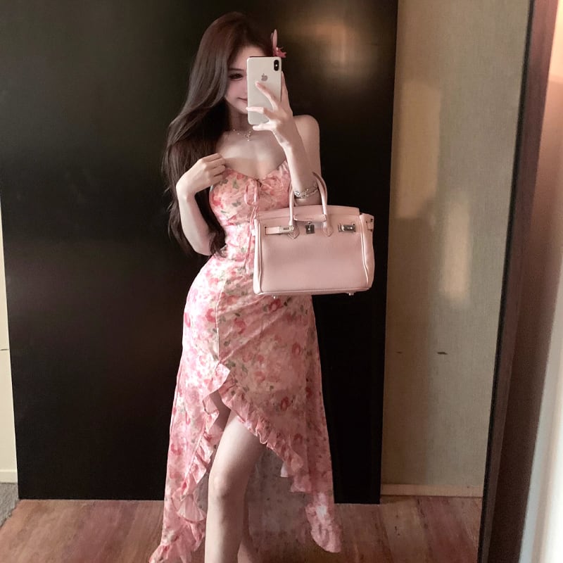 【dress】フラワー柄イレヘムキャミワンピース Q8450