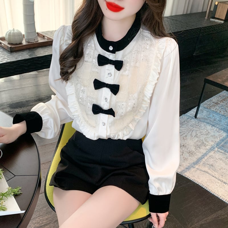 【tops】リボン付きシャツトップス　M25721