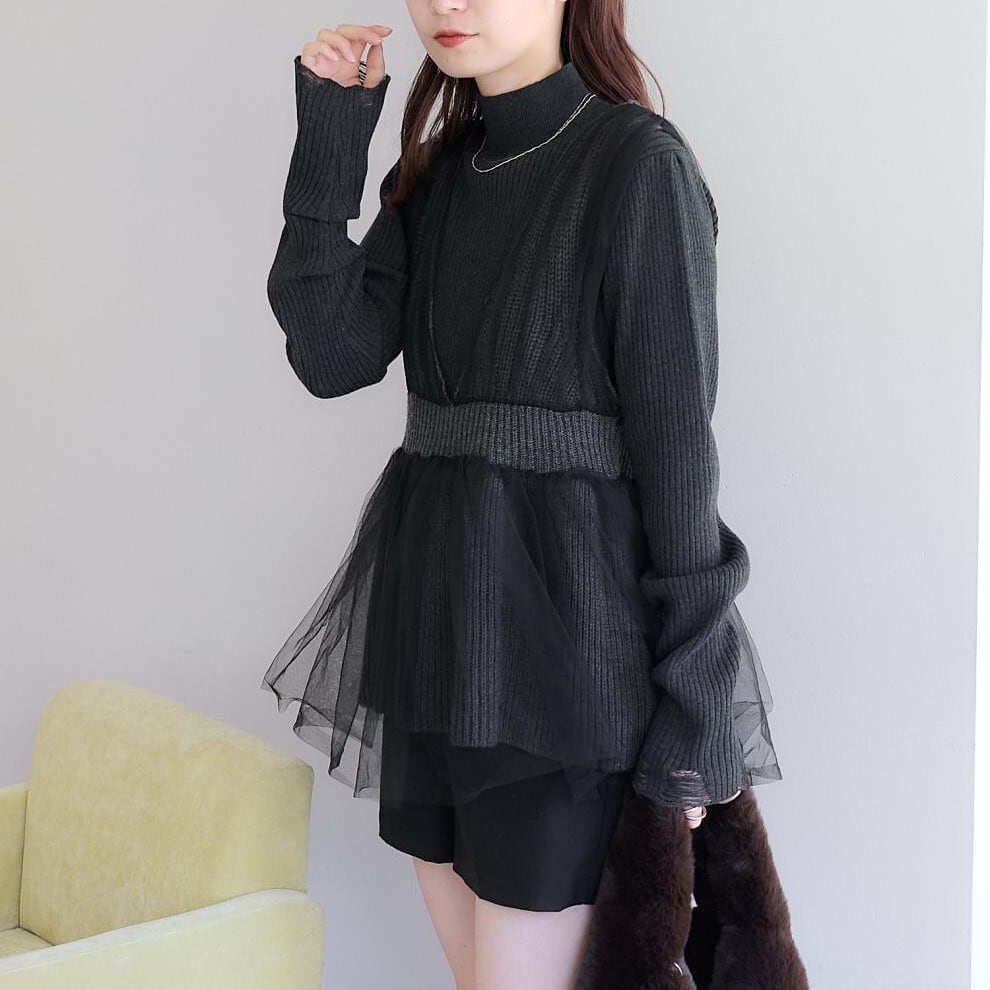【tops】Vネックチュールコンビニットベスト　M28580