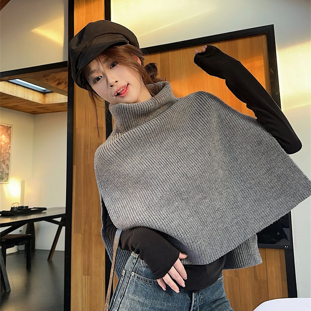 【set】長袖トップス×ニット不規則 イレギュラーケープセット　M28433