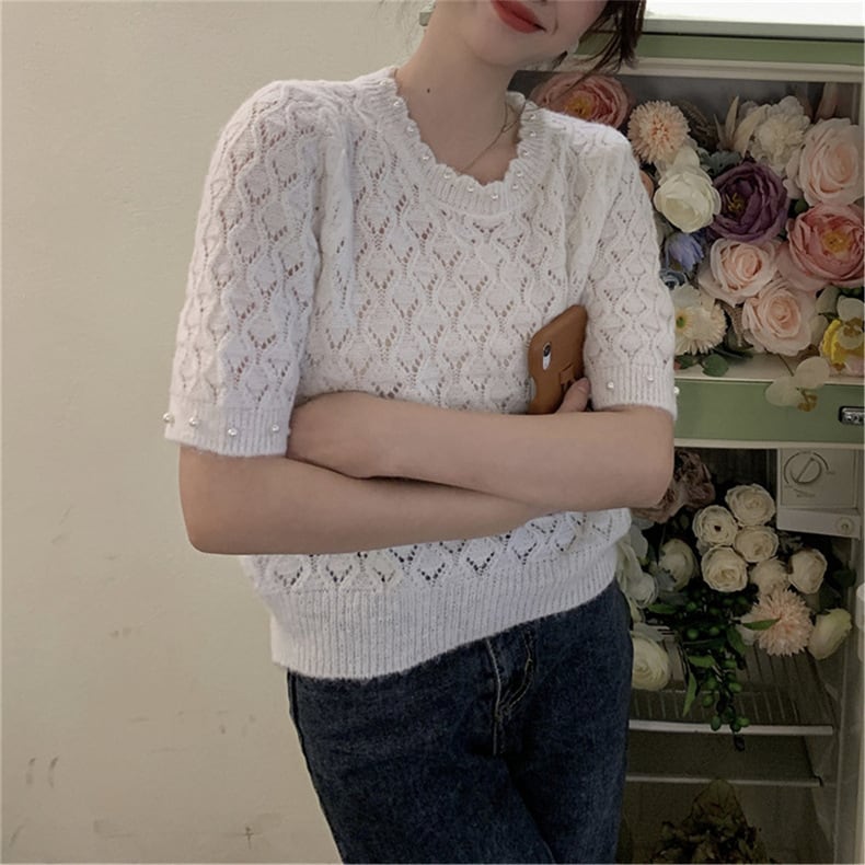 【tops】ビーズニットTシャツG20679