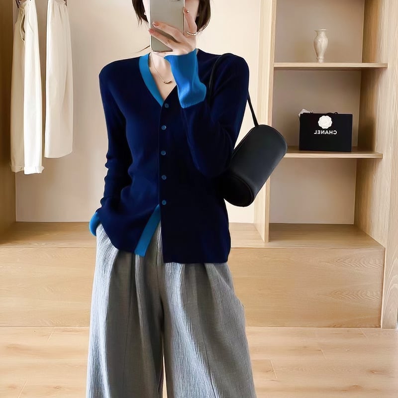 【outer】配色切り替えニットカーデ　M29124