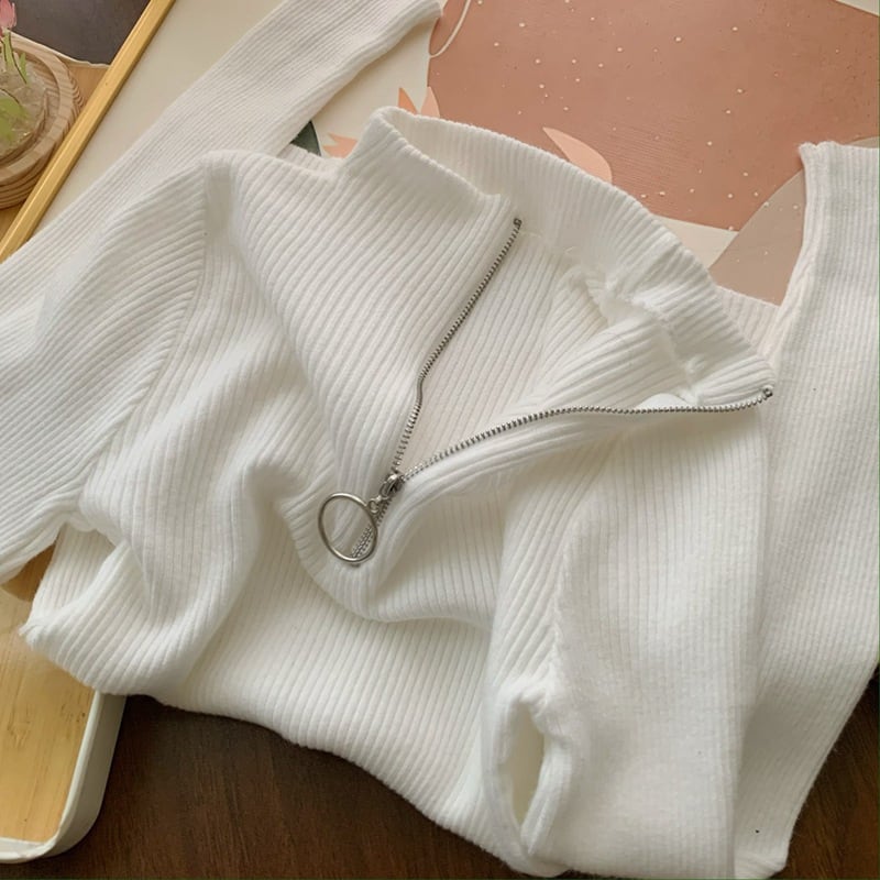 【tops】ファスナーニットトップス　M26487