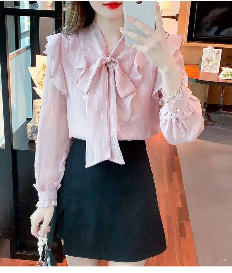 【tops】リボン付きシャツトップス　M25727