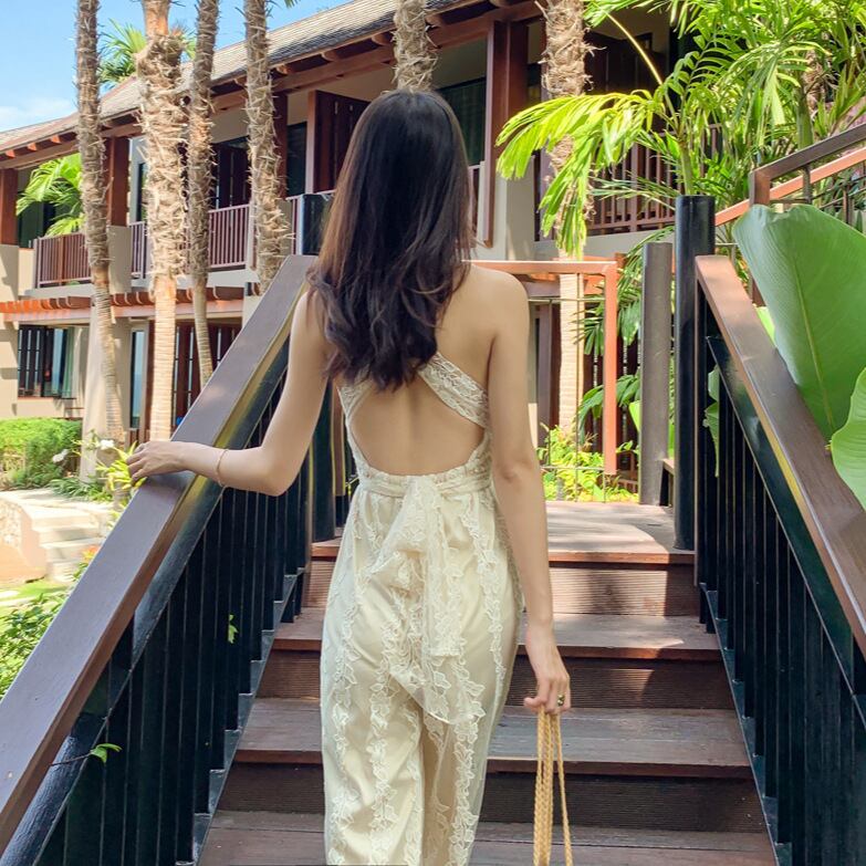 【set】Vネックレースバックで綺麗オールインワンG21327