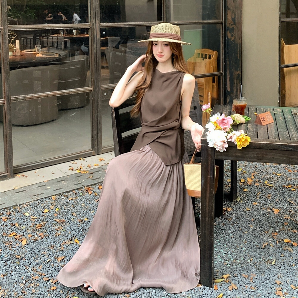 【set】バックリボントップス×ロングスカートセット N3579