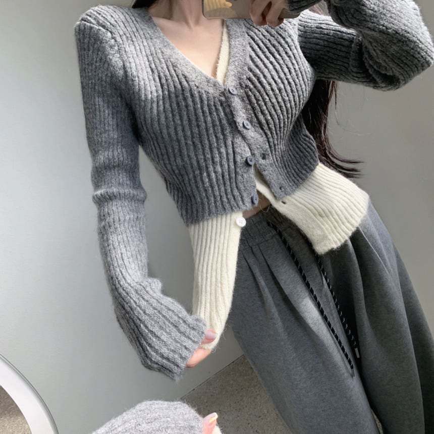 【outer】配色切り替えニットカーデ　M28679