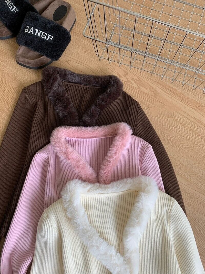 【tops】ファー付きニットトップス     N2169