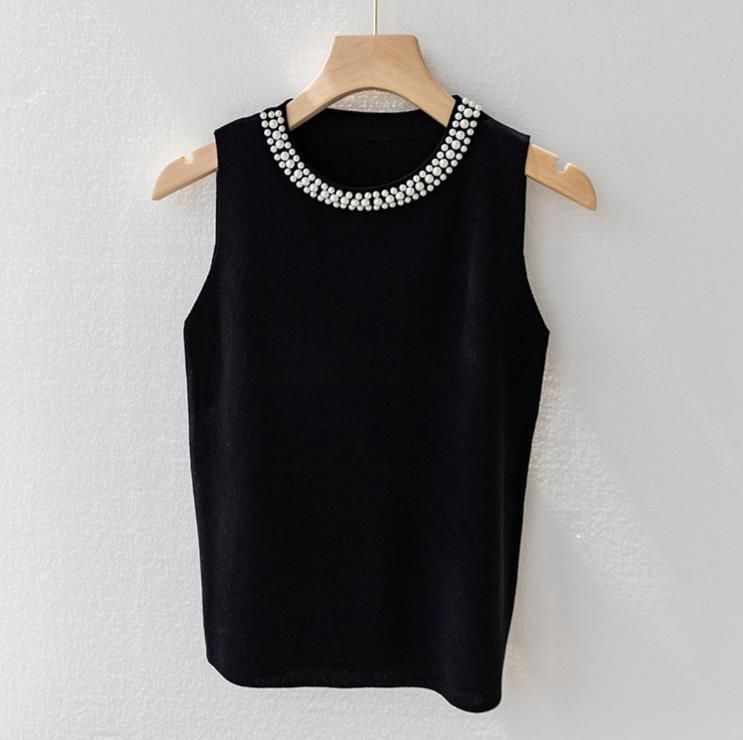 【tops】4色ビーズニットタンクトップF7405