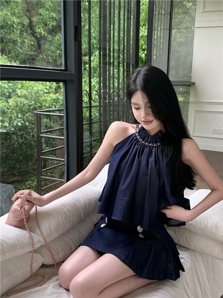 【set】デニムキャミソール+ギャザースカート２点セットG21347