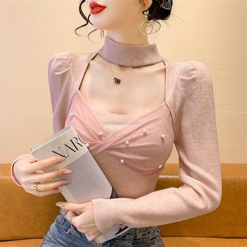 【tops】パールチュールコンビニットトップス　M28267