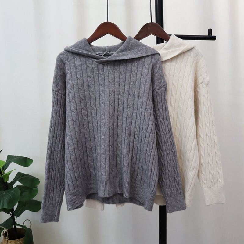 【tops】フード付きニットセーター　M27396